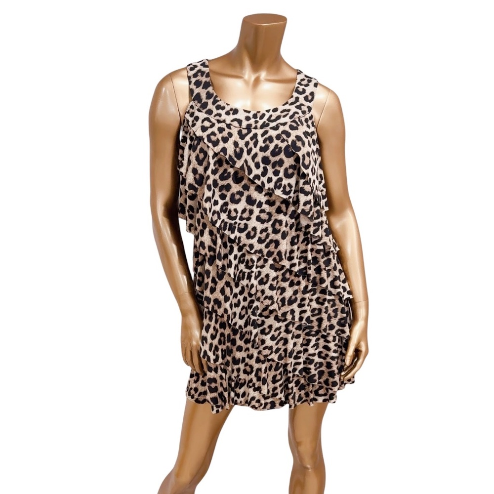 Simply Be Women's Leopard Print Sleeveless Tiered Ruffled Dress Size 12